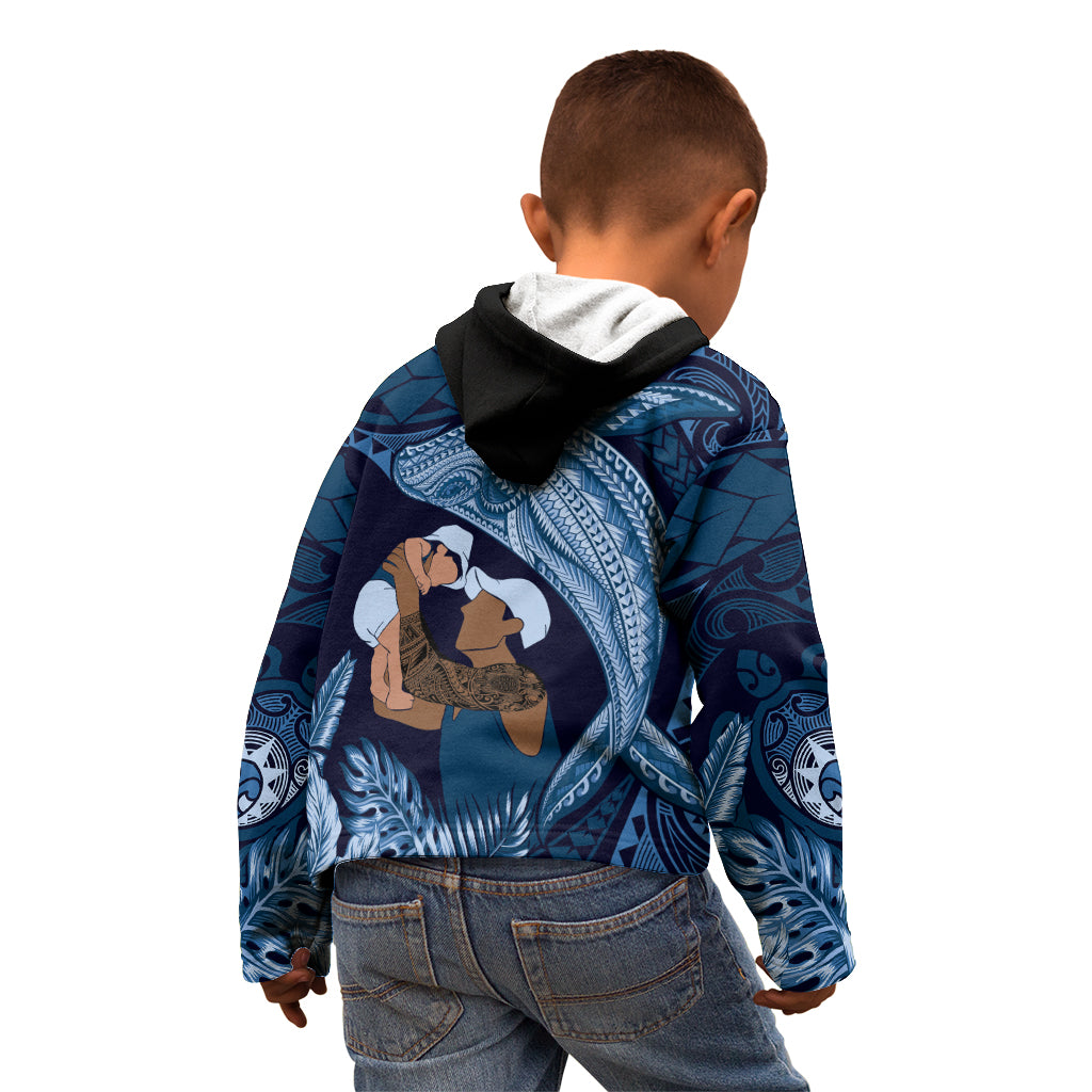 Father's Day Polynesian Pattern Kid Hoodie Tropical Humpback Whale - Navy LT7 - Polynesian Pride