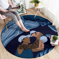 Father's Day Polynesian Pattern Round Carpet Tropical Humpback Whale - Navy LT7 - Polynesian Pride