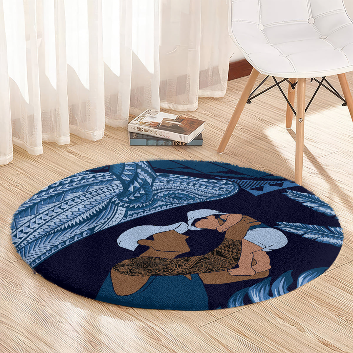 Father's Day Polynesian Pattern Round Carpet Tropical Humpback Whale - Navy LT7 - Polynesian Pride