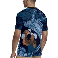 Father's Day Polynesian Pattern Rugby Jersey Tropical Humpback Whale - Navy