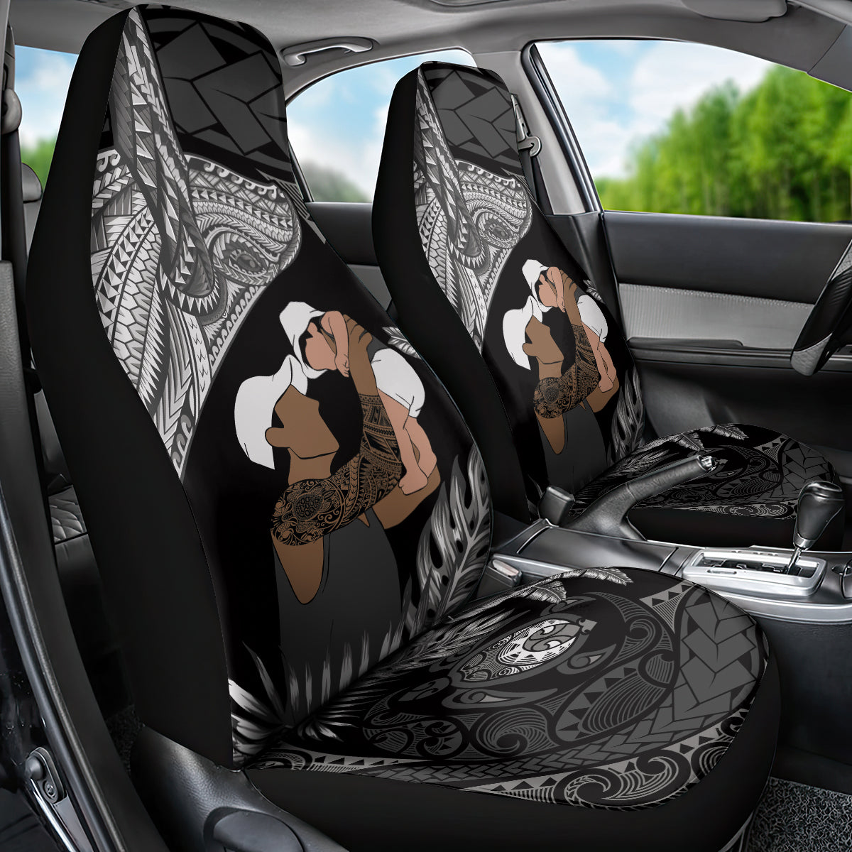 Father's Day Polynesian Pattern Car Seat Cover Tropical Humpback Whale - Black