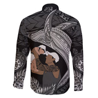 Father's Day Polynesian Pattern Family Matching Tank Maxi Dress and Hawaiian Shirt Tropical Humpback Whale - Black LT7 - Polynesian Pride