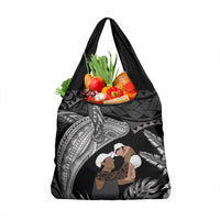 Father's Day Polynesian Pattern Grocery Bag Tropical Humpback Whale - Black