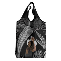 Father's Day Polynesian Pattern Grocery Bag Tropical Humpback Whale - Black