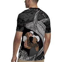 Father's Day Polynesian Pattern Rugby Jersey Tropical Humpback Whale - Black