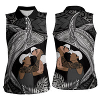 Father's Day Polynesian Pattern Women Sleeveless Polo Shirt Tropical Humpback Whale - Black