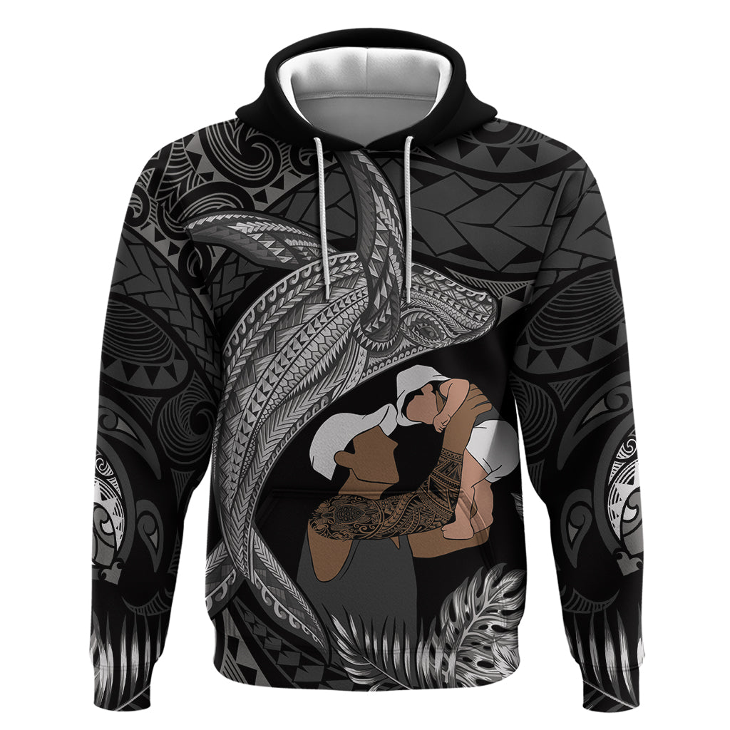 Father's Day Polynesian Pattern Zip Hoodie Tropical Humpback Whale - Black