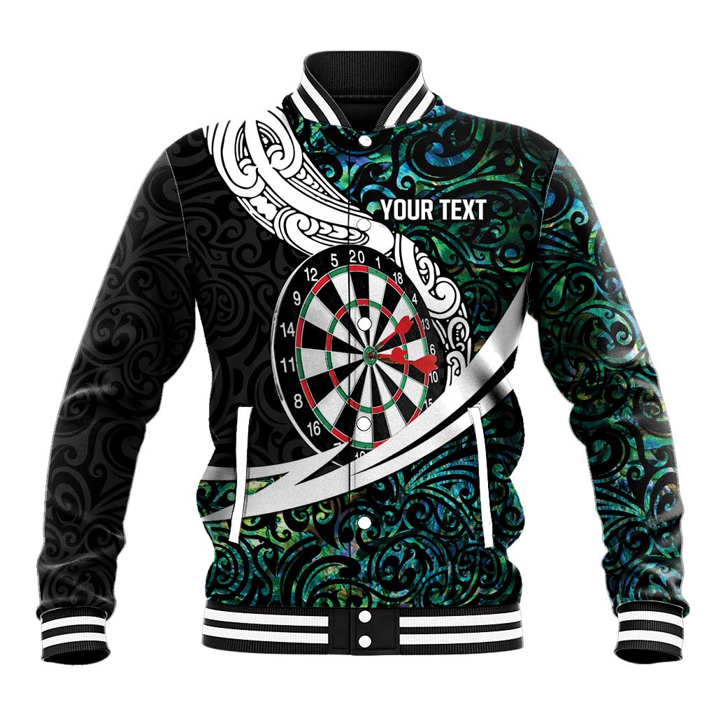 Personalized NZ Darts Baseball Jacket Paua Shell Maori Koru Whakairo - Polynesian Pride