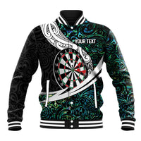 Personalized NZ Darts Baseball Jacket Paua Shell Maori Koru Whakairo - Polynesian Pride