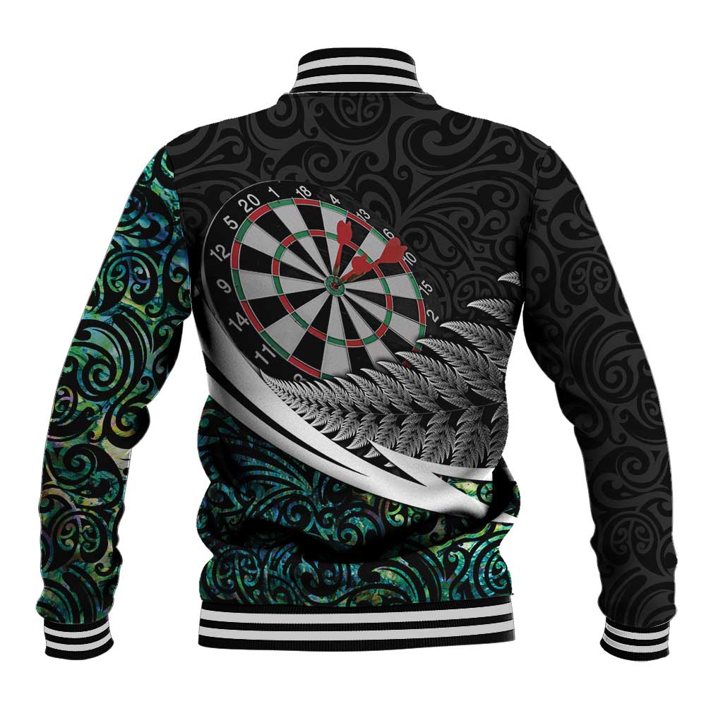 Personalized NZ Darts Baseball Jacket Paua Shell Maori Koru Whakairo - Polynesian Pride