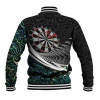 Personalized NZ Darts Baseball Jacket Paua Shell Maori Koru Whakairo - Polynesian Pride