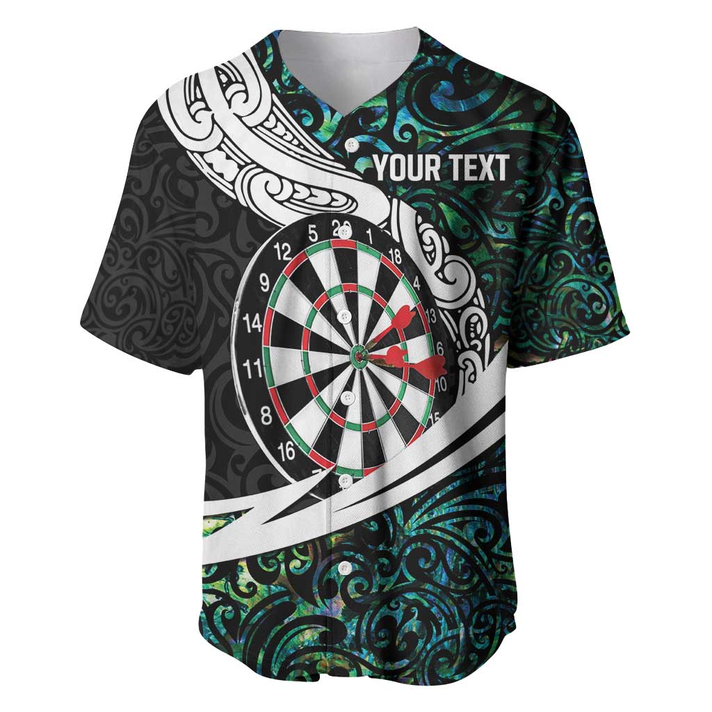 Personalized NZ Darts Baseball Jersey Paua Shell Maori Koru Whakairo - Polynesian Pride