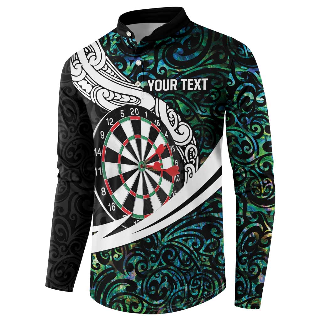 Personalized NZ Darts Button Sweatshirt Paua Shell Maori Koru Whakairo - Polynesian Pride