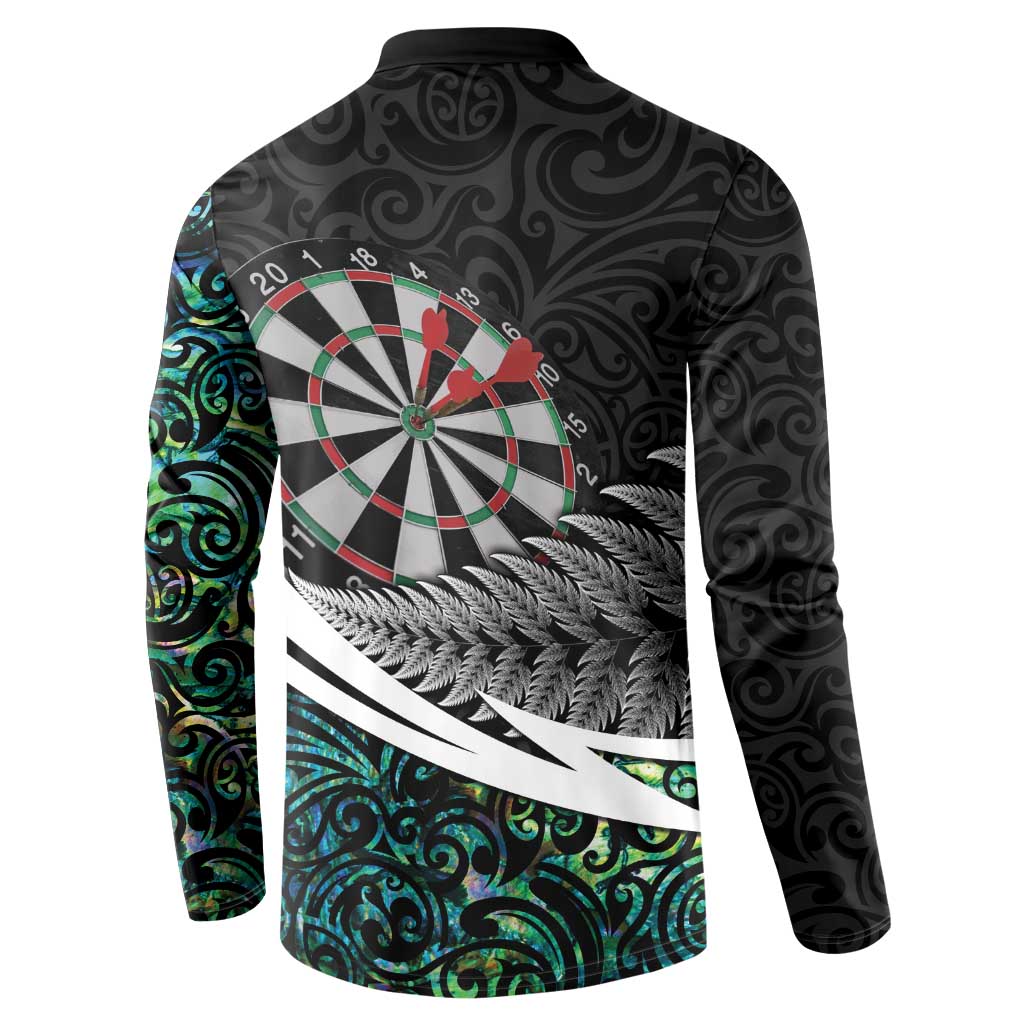 Personalized NZ Darts Button Sweatshirt Paua Shell Maori Koru Whakairo - Polynesian Pride
