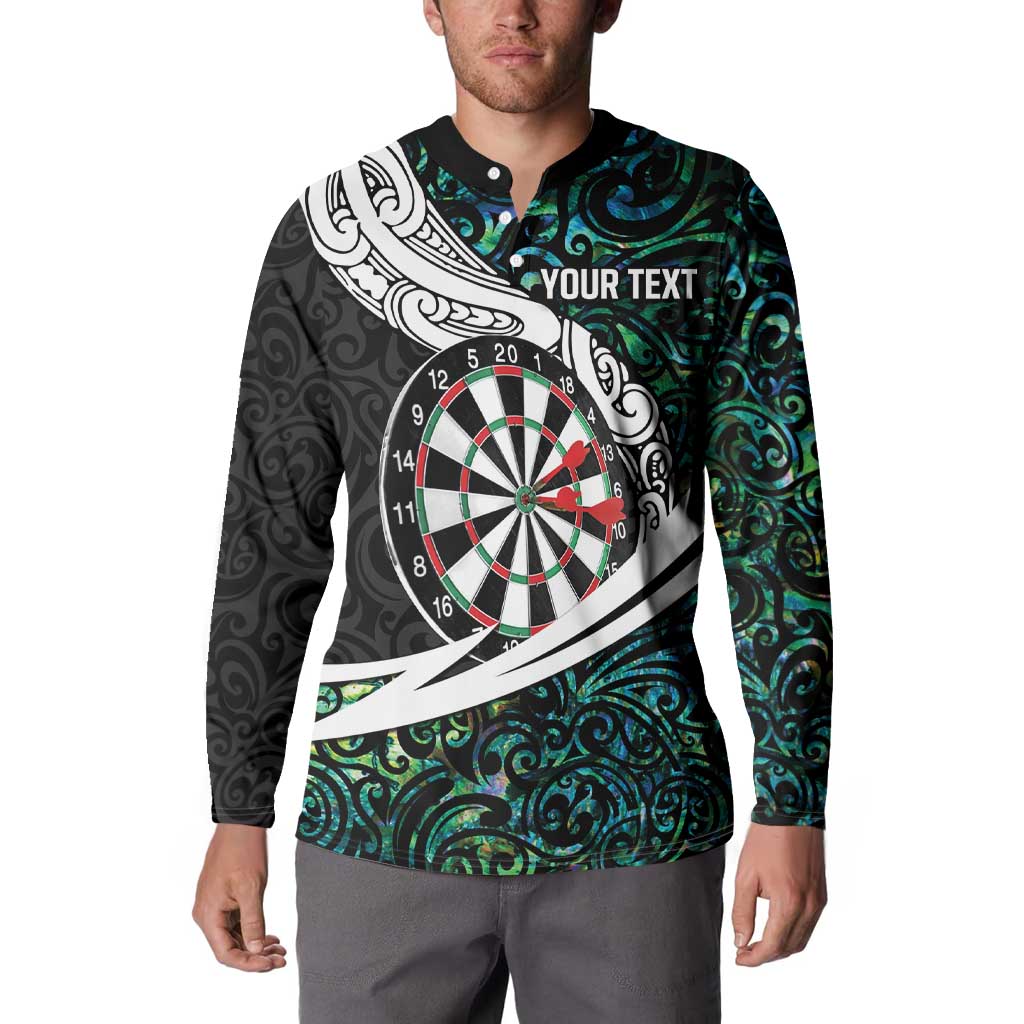 Personalized NZ Darts Button Sweatshirt Paua Shell Maori Koru Whakairo - Polynesian Pride