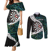 Personalized NZ Darts Couples Matching Mermaid Dress and Long Sleeve Button Shirt Paua Shell Maori Koru Whakairo - Polynesian Pride