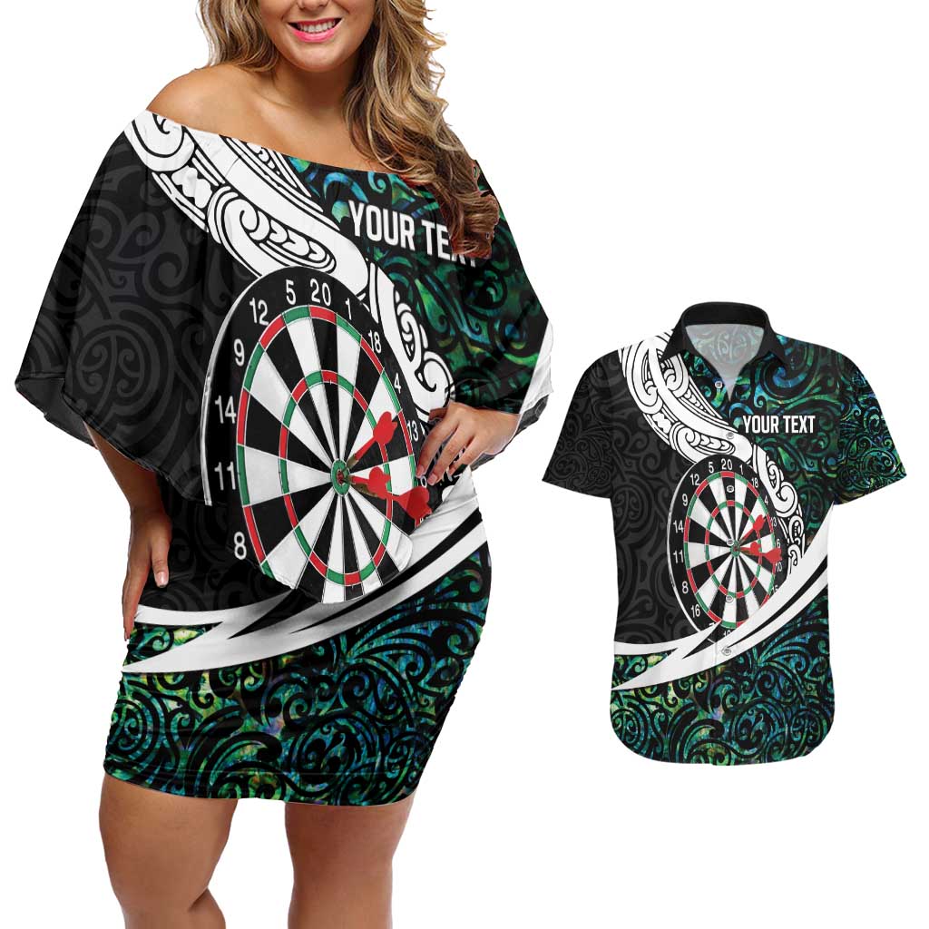 Personalized NZ Darts Couples Matching Off Shoulder Short Dress and Hawaiian Shirt Paua Shell Maori Koru Whakairo - Polynesian Pride