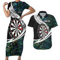 Personalized NZ Darts Couples Matching Short Sleeve Bodycon Dress and Hawaiian Shirt Paua Shell Maori Koru Whakairo - Polynesian Pride