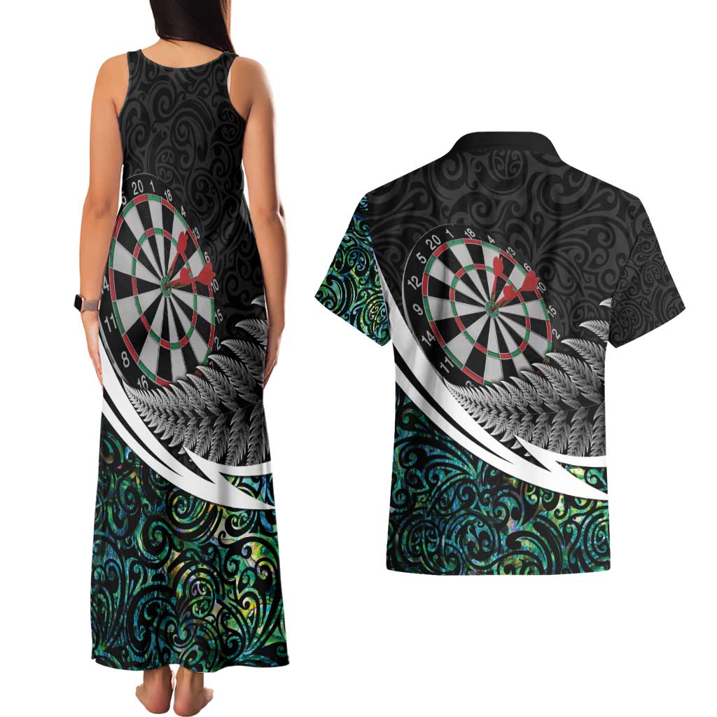 Personalized NZ Darts Couples Matching Tank Maxi Dress and Hawaiian Shirt Paua Shell Maori Koru Whakairo - Polynesian Pride