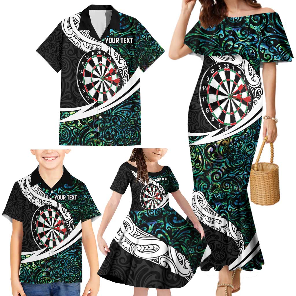 Personalized NZ Darts Family Matching Mermaid Dress and Hawaiian Shirt Paua Shell Maori Koru Whakairo - Polynesian Pride