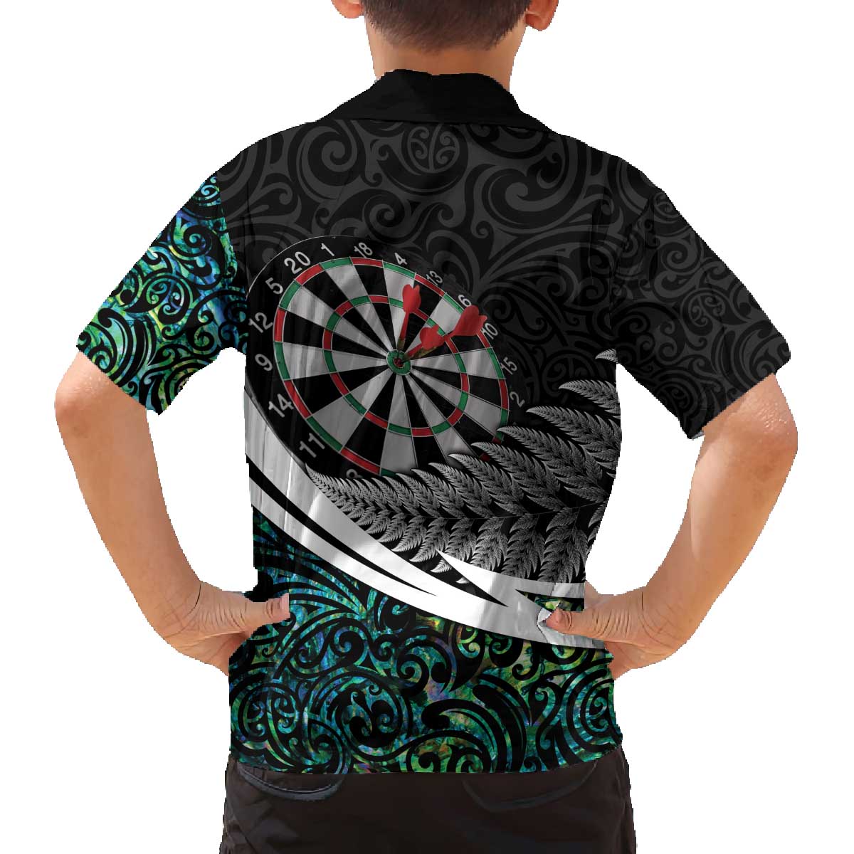 Personalized NZ Darts Family Matching Off The Shoulder Long Sleeve Dress and Hawaiian Shirt Paua Shell Maori Koru Whakairo - Polynesian Pride