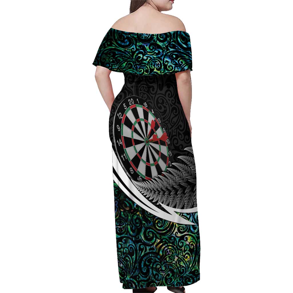 Personalized NZ Darts Family Matching Off Shoulder Maxi Dress and Hawaiian Shirt Paua Shell Maori Koru Whakairo - Polynesian Pride