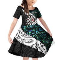 Personalized NZ Darts Family Matching Off Shoulder Short Dress and Hawaiian Shirt Paua Shell Maori Koru Whakairo - Polynesian Pride