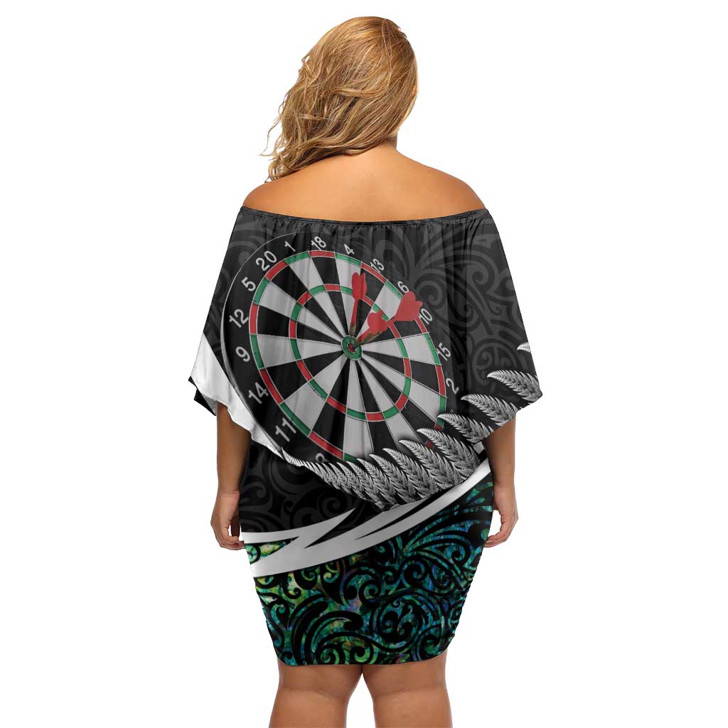 Personalized NZ Darts Family Matching Off Shoulder Short Dress and Hawaiian Shirt Paua Shell Maori Koru Whakairo - Polynesian Pride