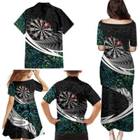 Personalized NZ Darts Family Matching Puletasi and Hawaiian Shirt Paua Shell Maori Koru Whakairo - Polynesian Pride