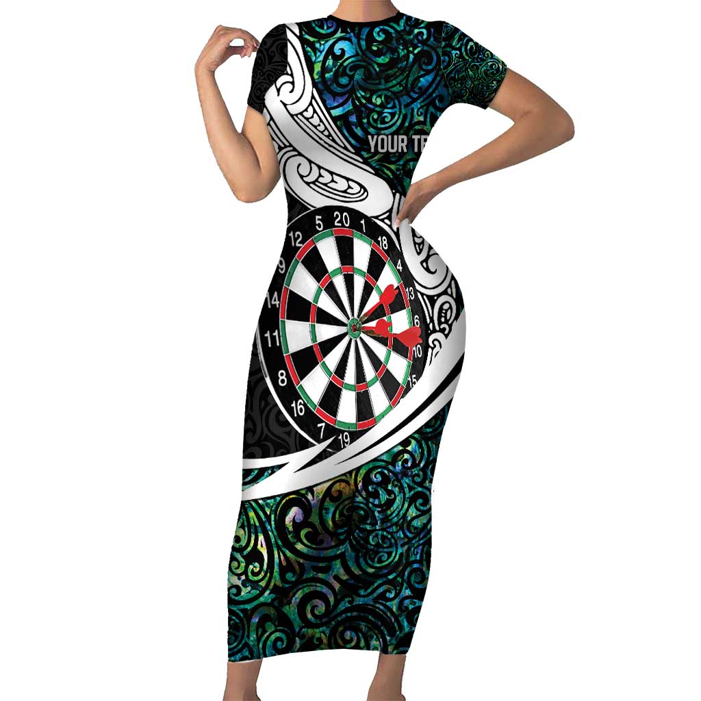 Personalized NZ Darts Family Matching Short Sleeve Bodycon Dress and Hawaiian Shirt Paua Shell Maori Koru Whakairo - Polynesian Pride