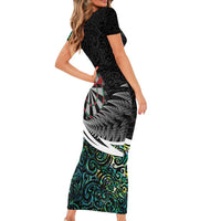 Personalized NZ Darts Family Matching Short Sleeve Bodycon Dress and Hawaiian Shirt Paua Shell Maori Koru Whakairo - Polynesian Pride