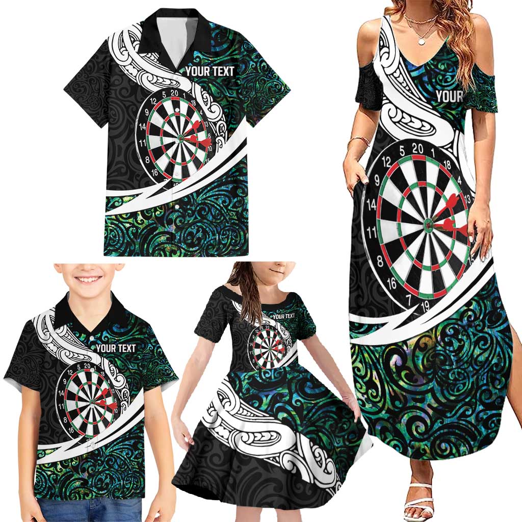 Personalized NZ Darts Family Matching Summer Maxi Dress and Hawaiian Shirt Paua Shell Maori Koru Whakairo - Polynesian Pride