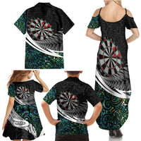 Personalized NZ Darts Family Matching Summer Maxi Dress and Hawaiian Shirt Paua Shell Maori Koru Whakairo - Polynesian Pride