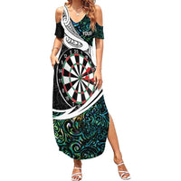Personalized NZ Darts Family Matching Summer Maxi Dress and Hawaiian Shirt Paua Shell Maori Koru Whakairo - Polynesian Pride