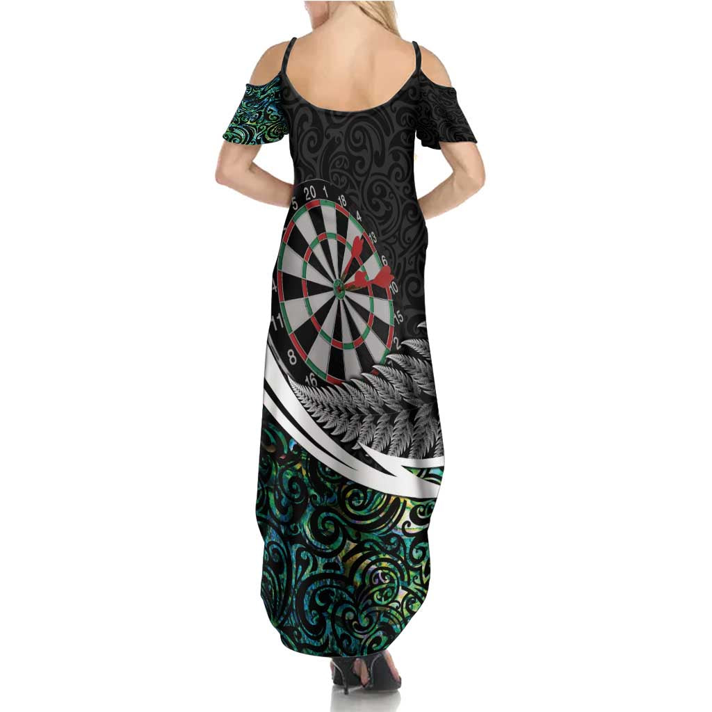 Personalized NZ Darts Family Matching Summer Maxi Dress and Hawaiian Shirt Paua Shell Maori Koru Whakairo - Polynesian Pride