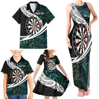 Personalized NZ Darts Family Matching Tank Maxi Dress and Hawaiian Shirt Paua Shell Maori Koru Whakairo - Polynesian Pride
