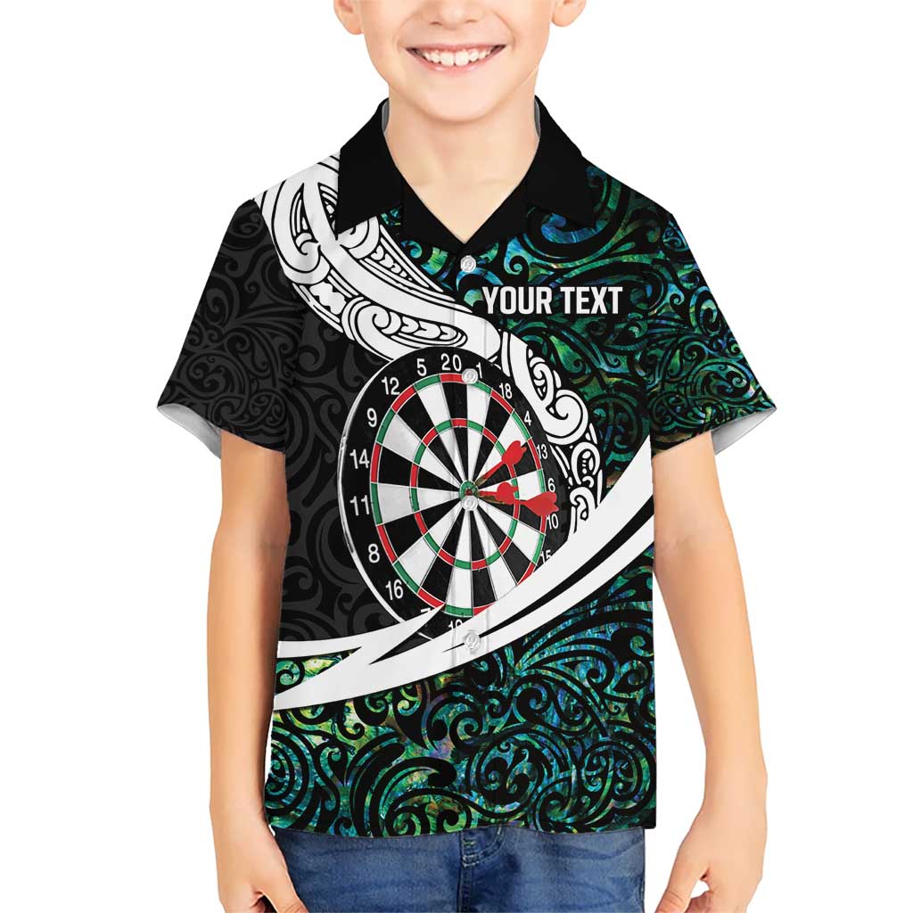 Personalized NZ Darts Kid Hawaiian Shirt Paua Shell Maori Koru Whakairo - Polynesian Pride