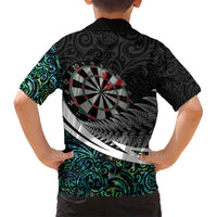 Personalized NZ Darts Kid Hawaiian Shirt Paua Shell Maori Koru Whakairo - Polynesian Pride