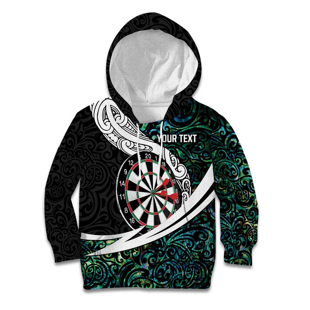 Personalized NZ Darts Kid Hoodie Paua Shell Maori Koru Whakairo - Polynesian Pride