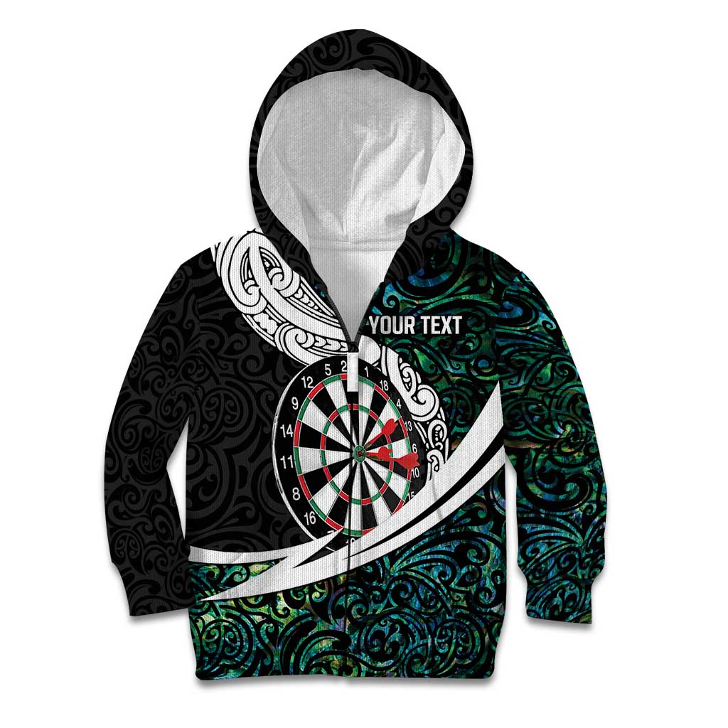 Personalized NZ Darts Kid Hoodie Paua Shell Maori Koru Whakairo - Polynesian Pride