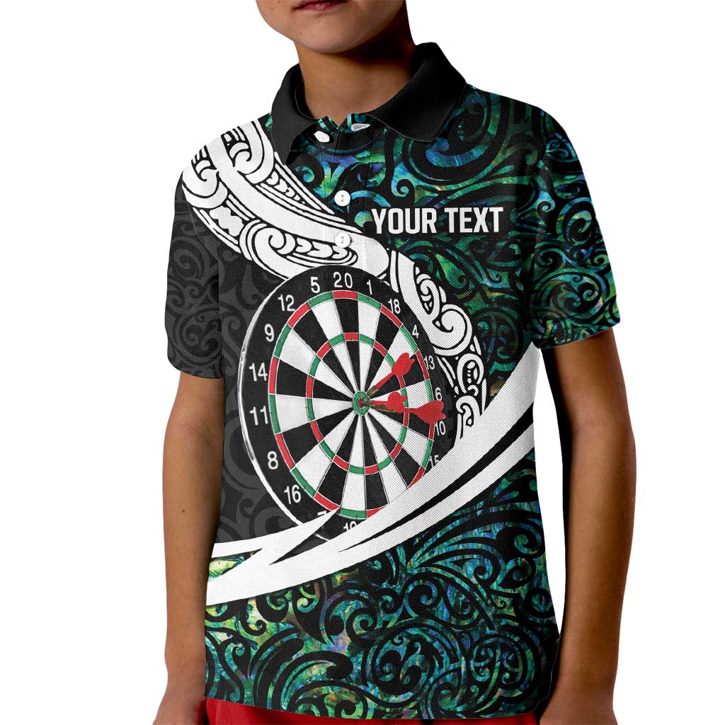 Personalized NZ Darts Kid Polo Shirt Paua Shell Maori Koru Whakairo - Polynesian Pride