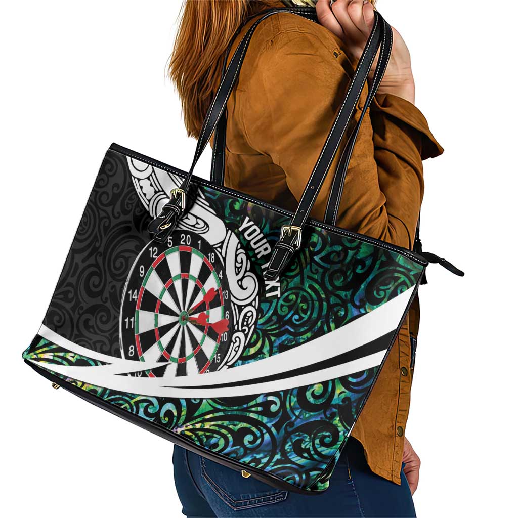Personalized NZ Darts Leather Tote Bag Paua Shell Maori Koru Whakairo - Polynesian Pride