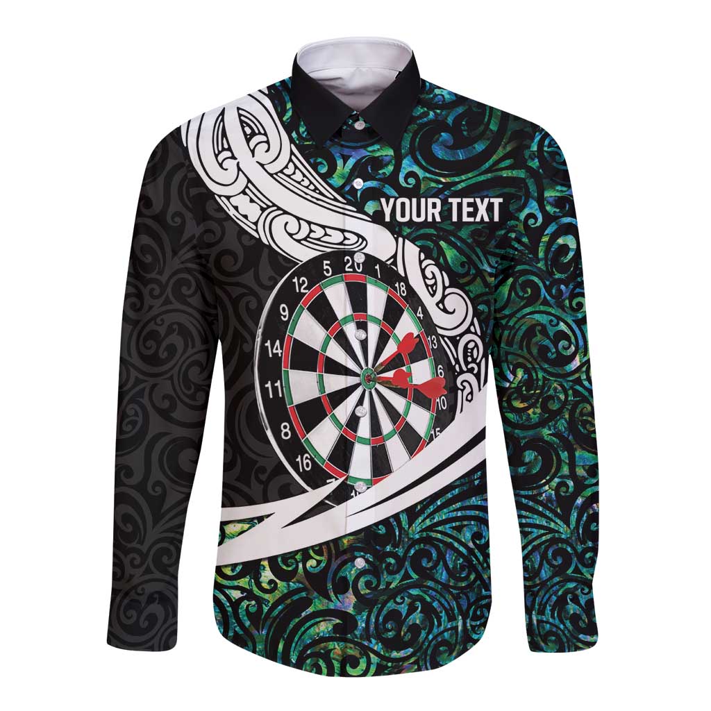Personalized NZ Darts Long Sleeve Button Shirt Paua Shell Maori Koru Whakairo - Polynesian Pride