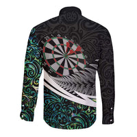 Personalized NZ Darts Long Sleeve Button Shirt Paua Shell Maori Koru Whakairo - Polynesian Pride