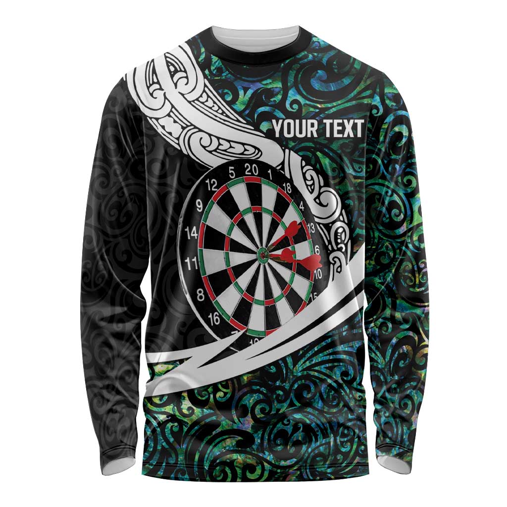 Personalized NZ Darts Long Sleeve Shirt Paua Shell Maori Koru Whakairo - Polynesian Pride