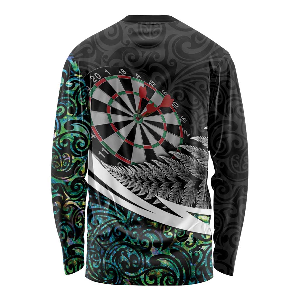 Personalized NZ Darts Long Sleeve Shirt Paua Shell Maori Koru Whakairo - Polynesian Pride