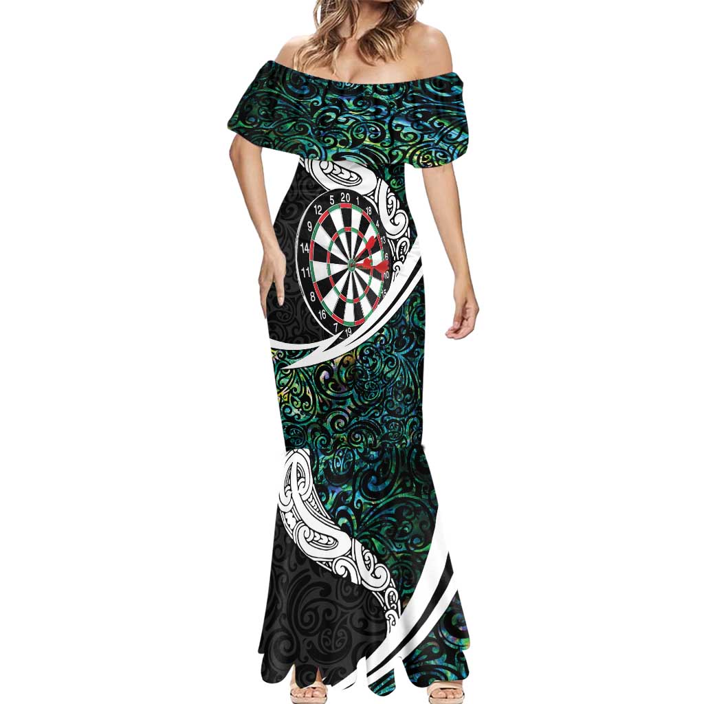 Personalized NZ Darts Mermaid Dress Paua Shell Maori Koru Whakairo - Polynesian Pride