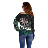Personalized NZ Darts Off Shoulder Sweater Paua Shell Maori Koru Whakairo - Polynesian Pride