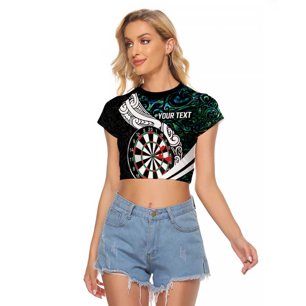 Personalized NZ Darts Raglan Cropped T Shirt Paua Shell Maori Koru Whakairo - Polynesian Pride