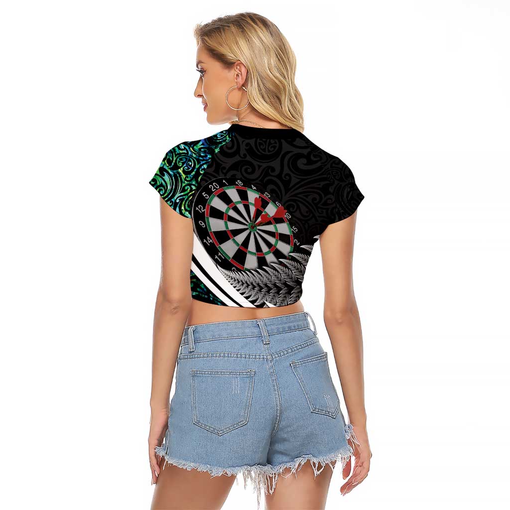 Personalized NZ Darts Raglan Cropped T Shirt Paua Shell Maori Koru Whakairo - Polynesian Pride